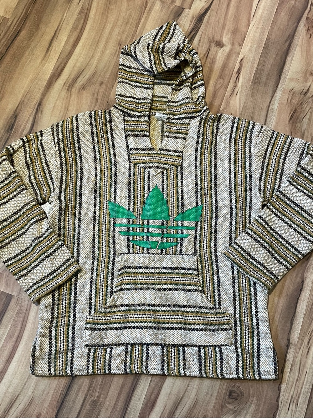 Vintage 90s Sunspecs Baja Hoodie XL Striped Jerga Drug Rug Made in Mexico